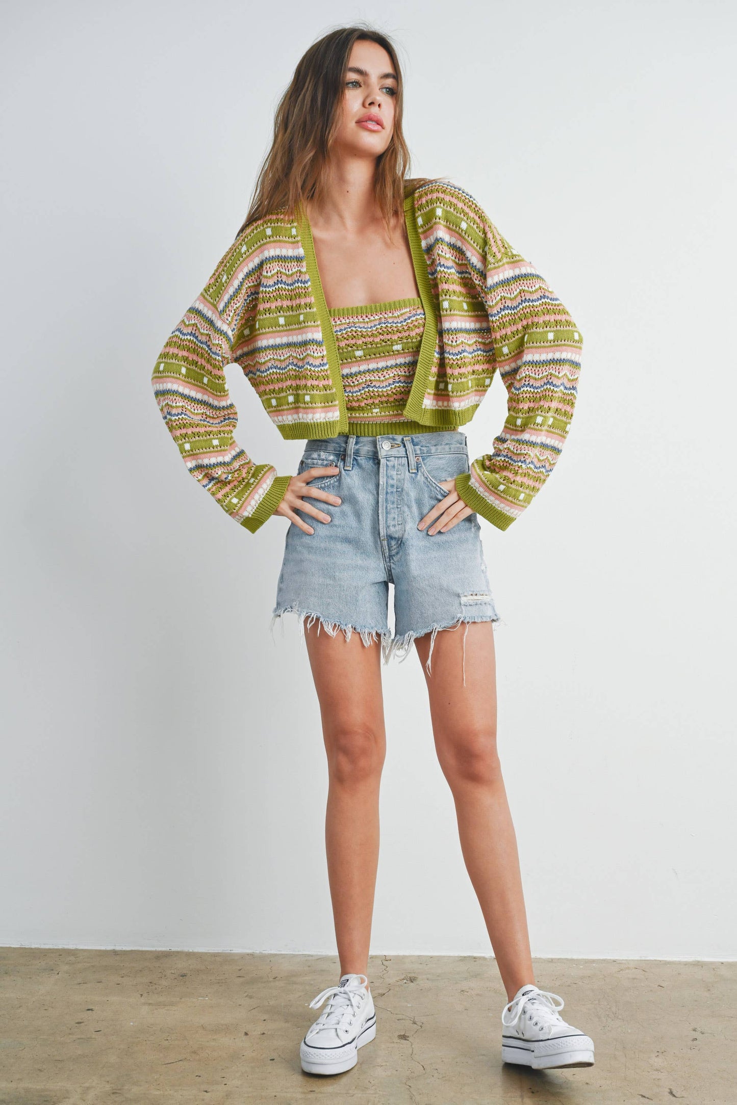 Striped and Geo Pattern Cardigan