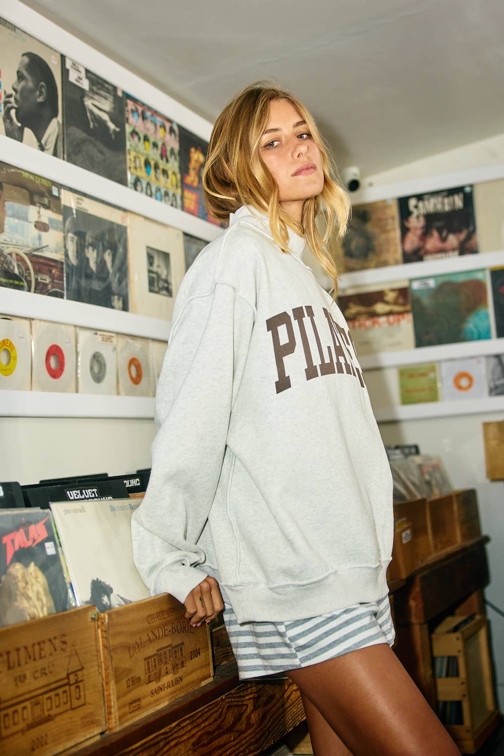 'PILATES & YOGA' Print Reversible Mockneck Sweatshirt