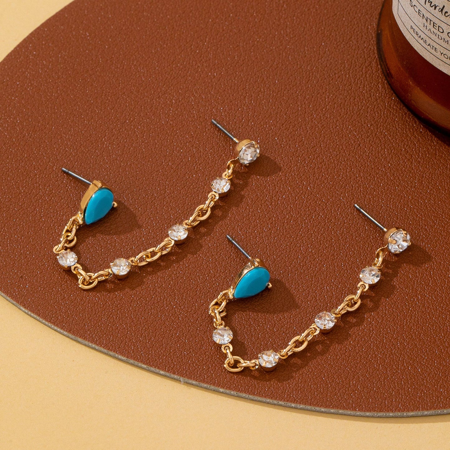 Turquoise Crystal Chain Loop Earrings