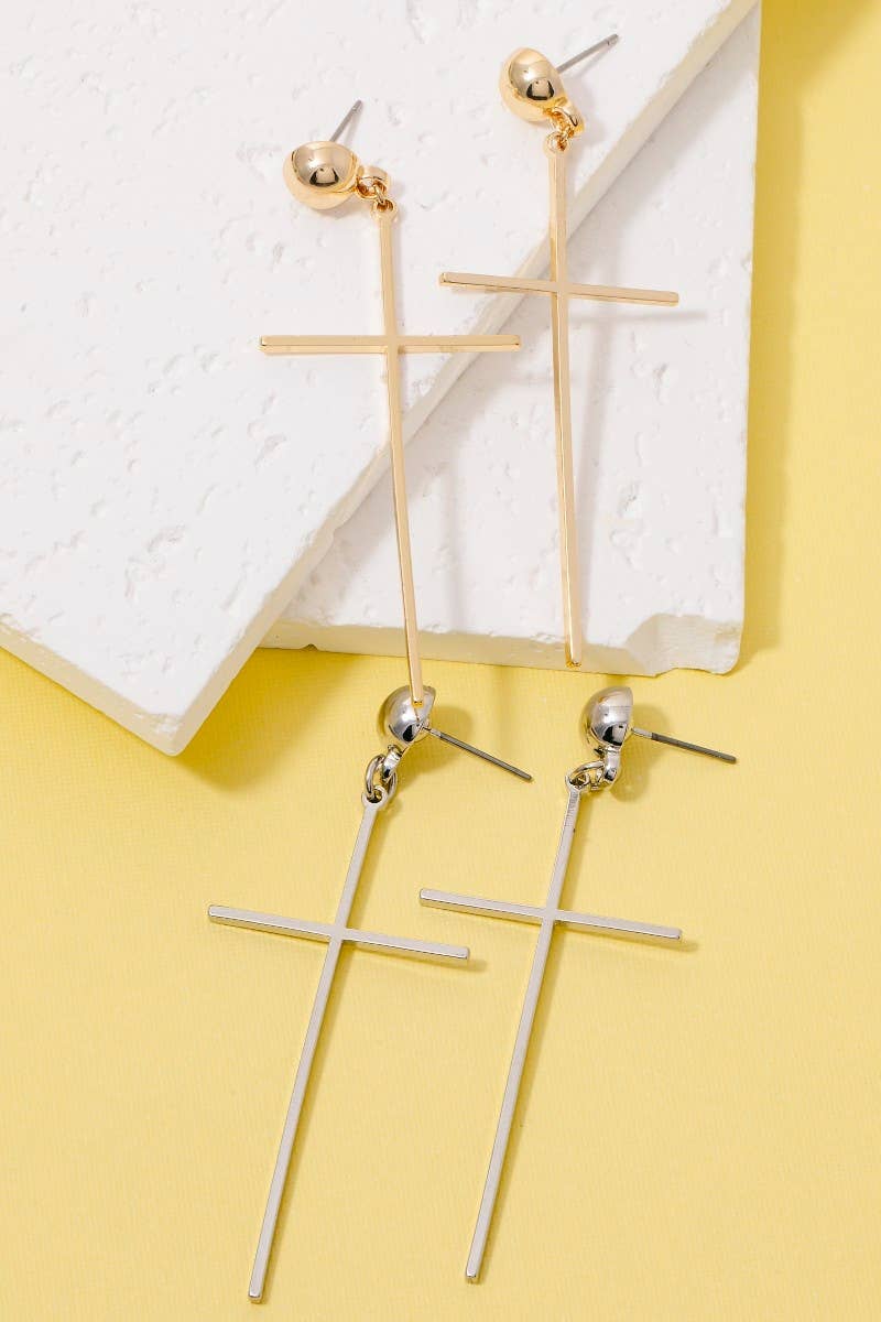 Secret Box Gold Dipped Dainty Cross Dangle Earrings