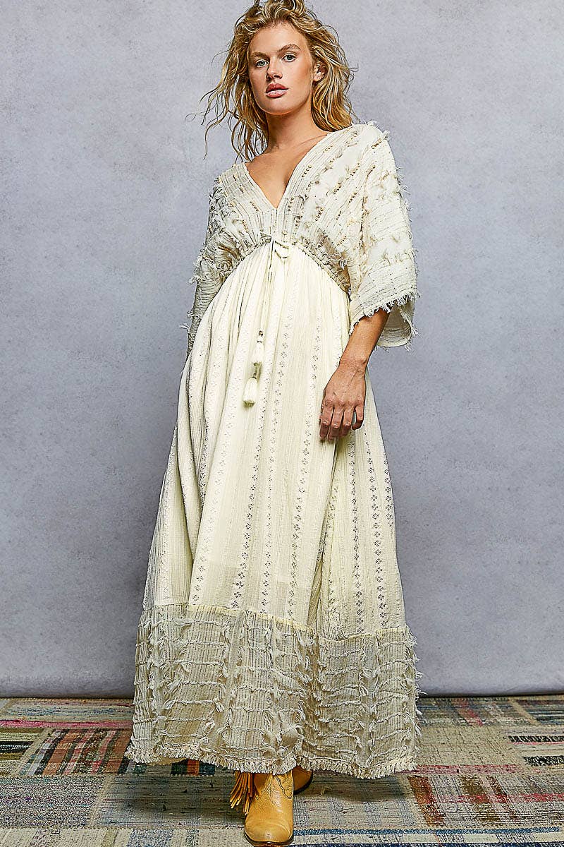V-Neck Linen Maxi Dress: Beige