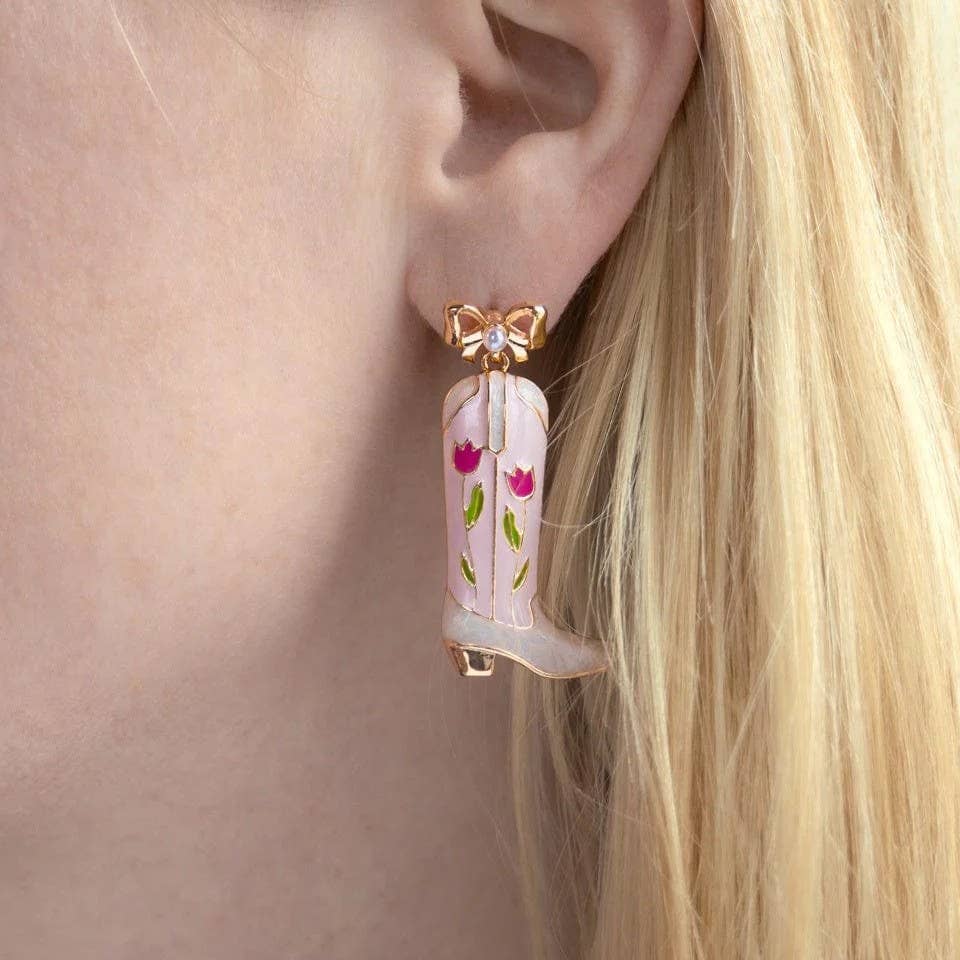 Western Floral Cowboy Boot Earrings