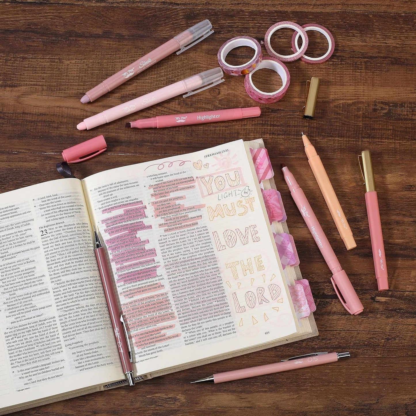 Pink Bible Journaling Kit, Bible Highlighters and Pens No
