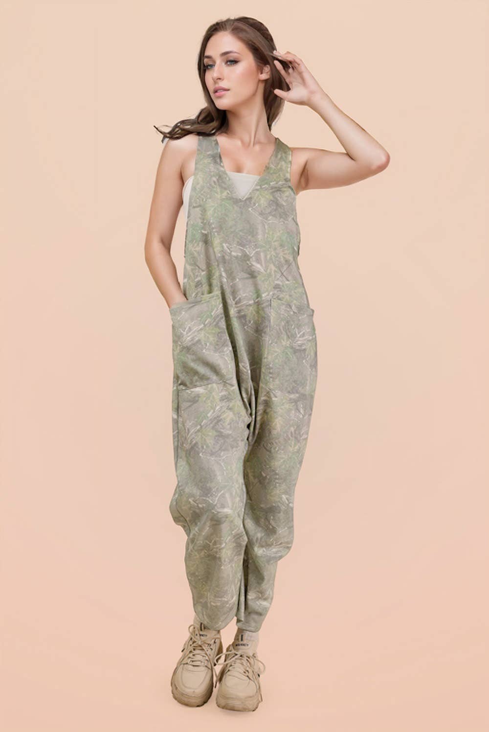 Casual Loose Fit Camo Knit Baggy Jumpsuit