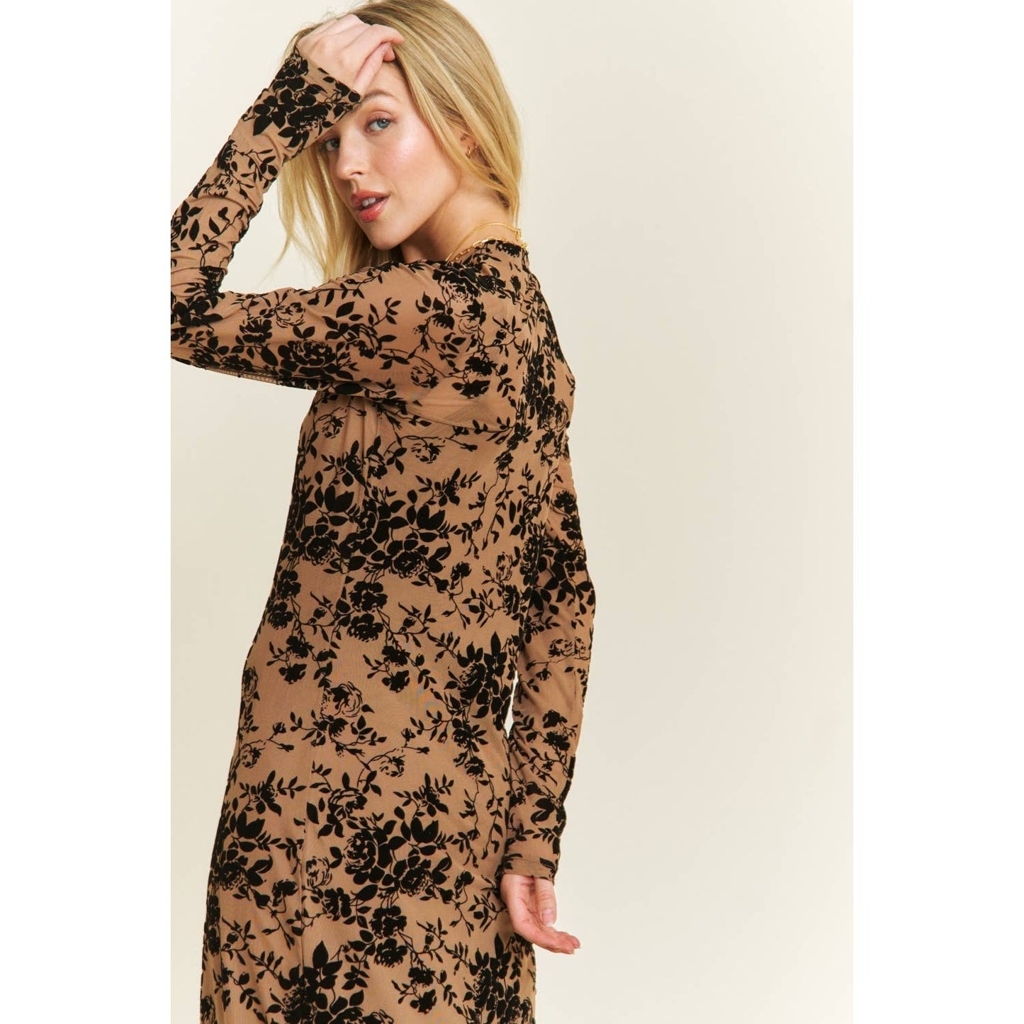 Velvet Floral Maxi Dress: Mocha Multi