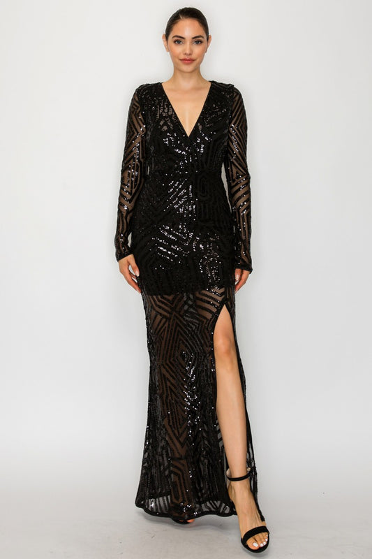 Black Sequin Wrap Dress