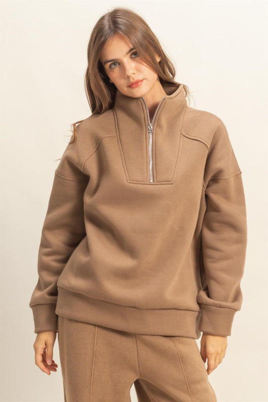 Brown Quarter Zip Pullover