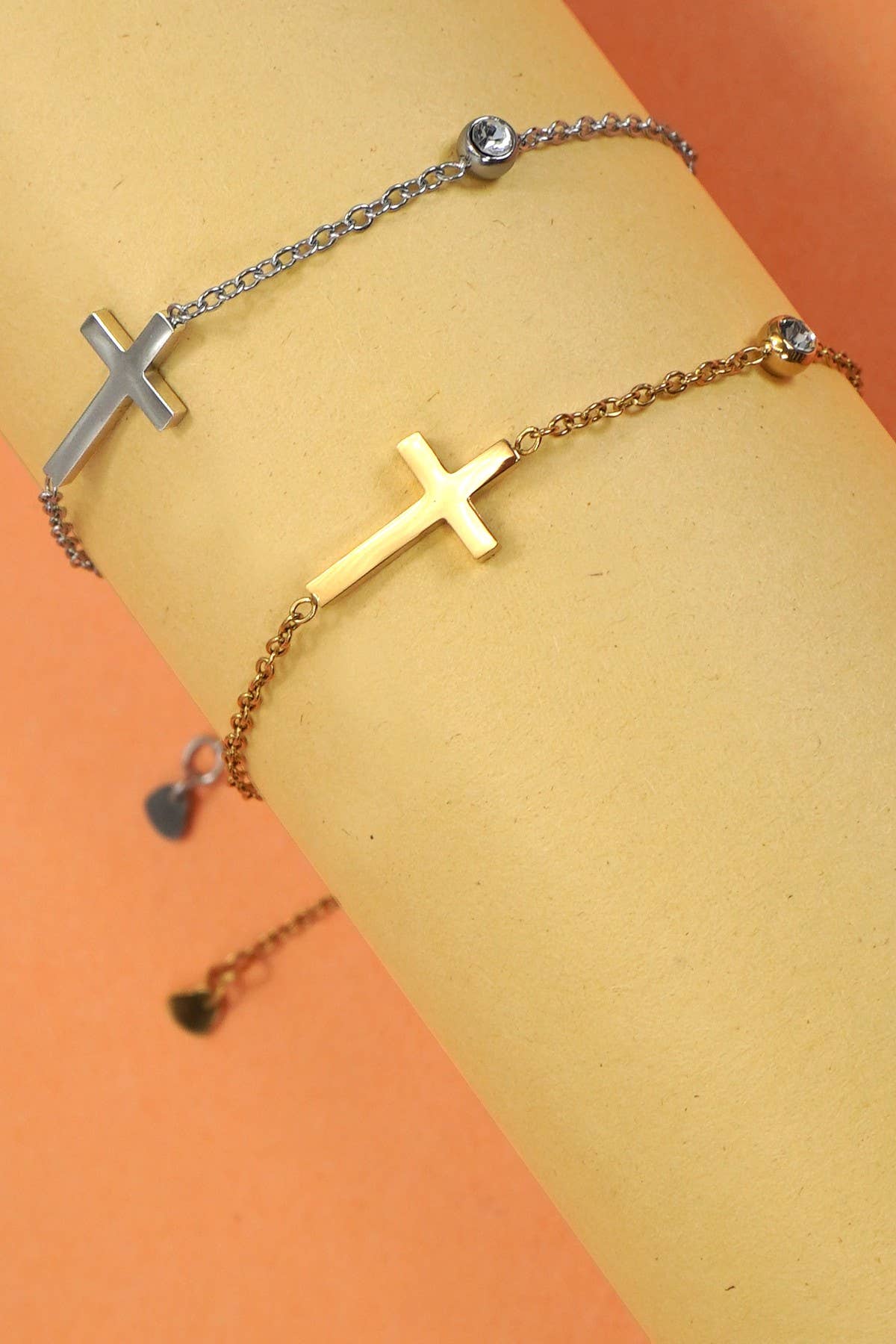 18K STAINLESS STEEL TARNISH FREE CROSS BRACELET