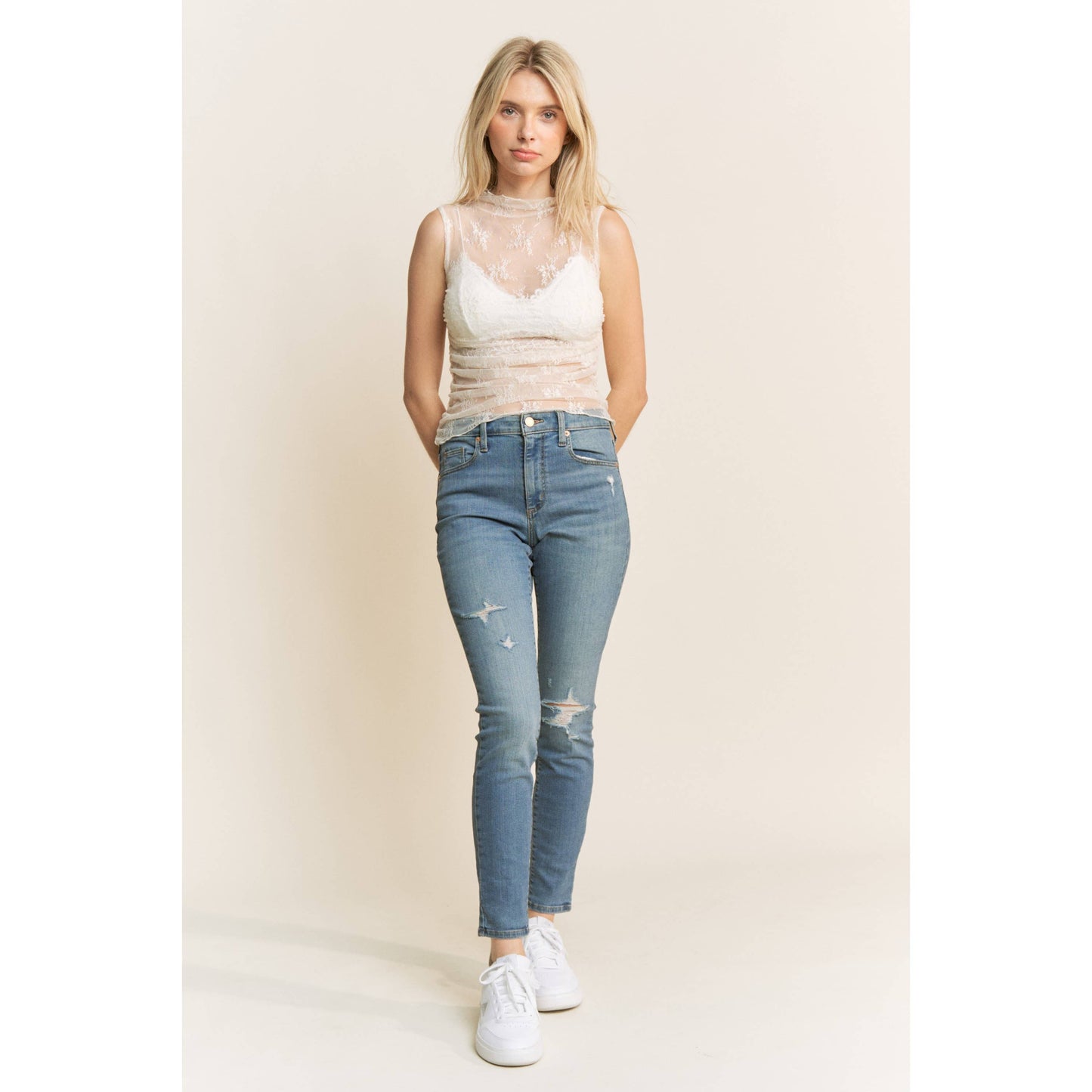 High Neck Sleeveless Fitted Top