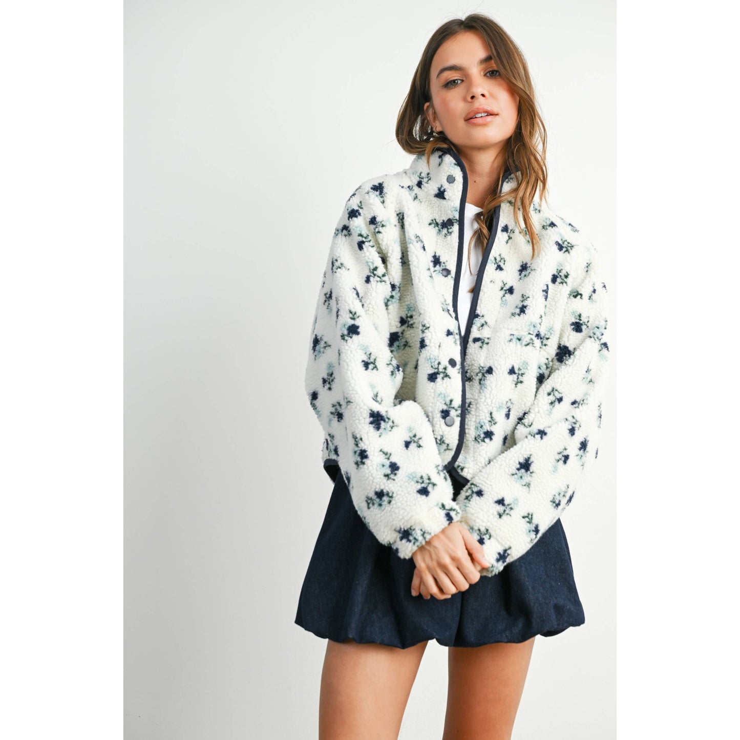 Floral Print Fluffy Fleece Jacket