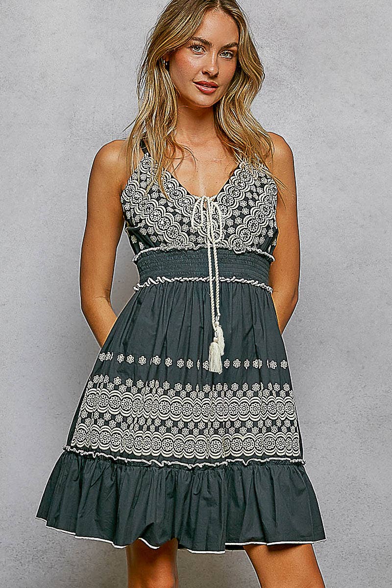 Eyelet Detail Smocked Waist Dress