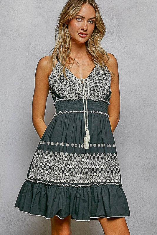 Eyelet Detail Smocked Waist Dress