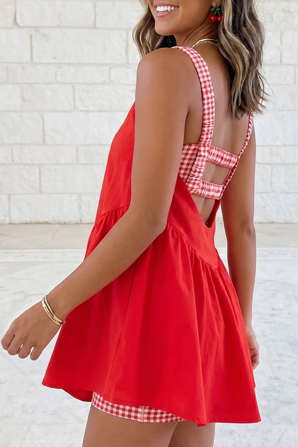 Gingham Contrast Patchwork Loose Mini Dress