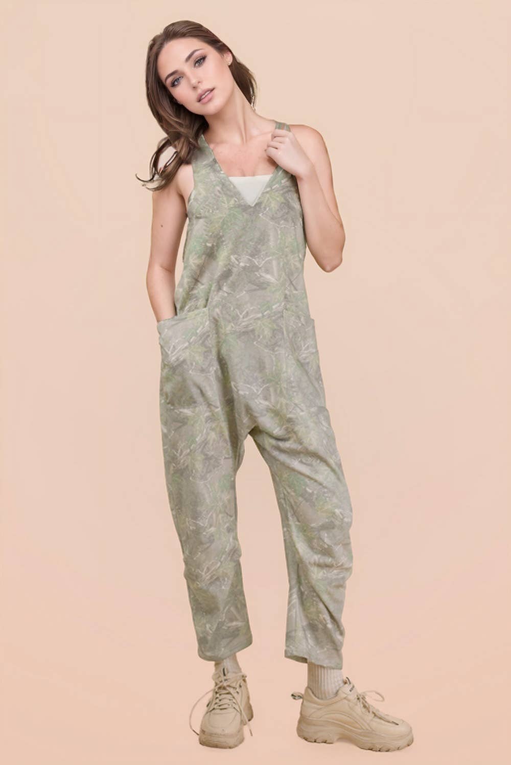 Casual Loose Fit Camo Knit Baggy Jumpsuit