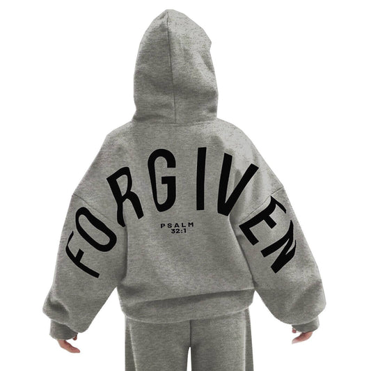 Athleisure Forgiven Letter Print Hooded Sweatshirt: Gray