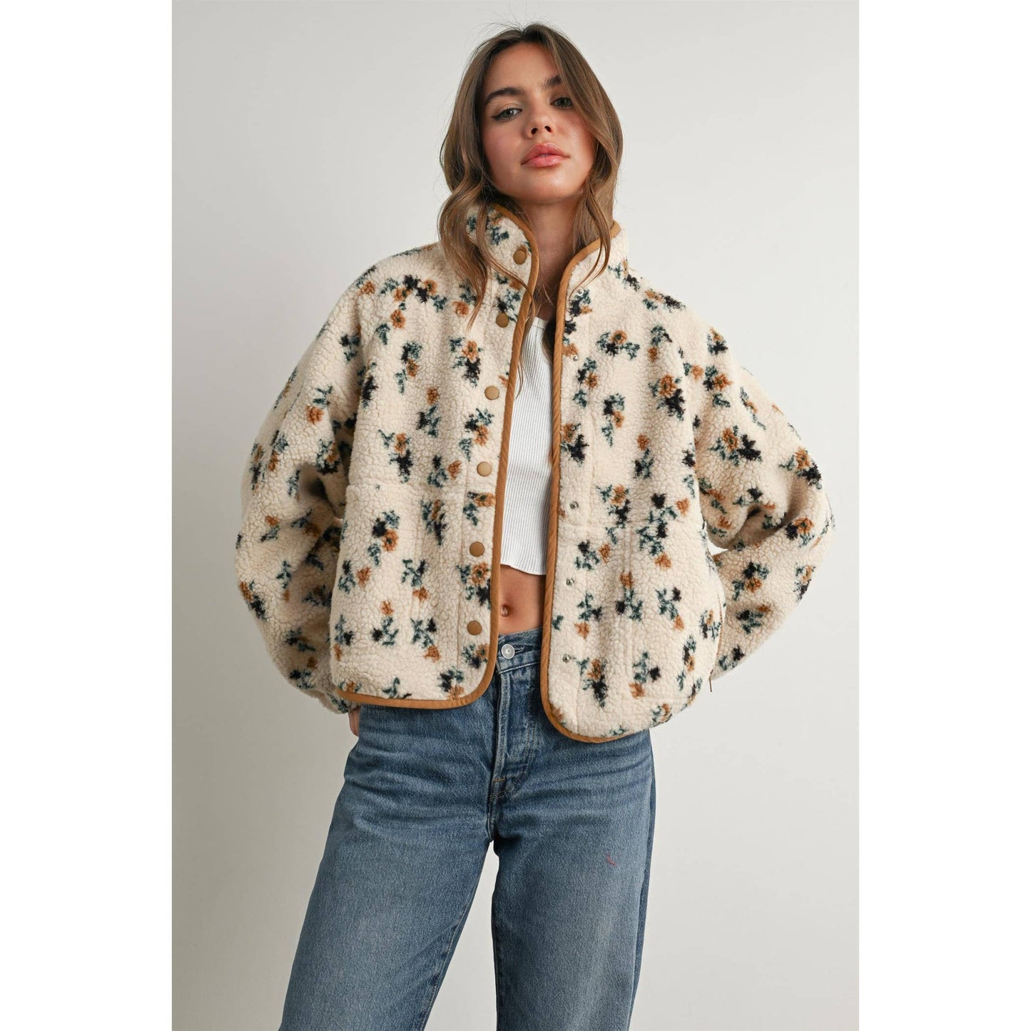 Floral Print Fluffy Fleece Jacket