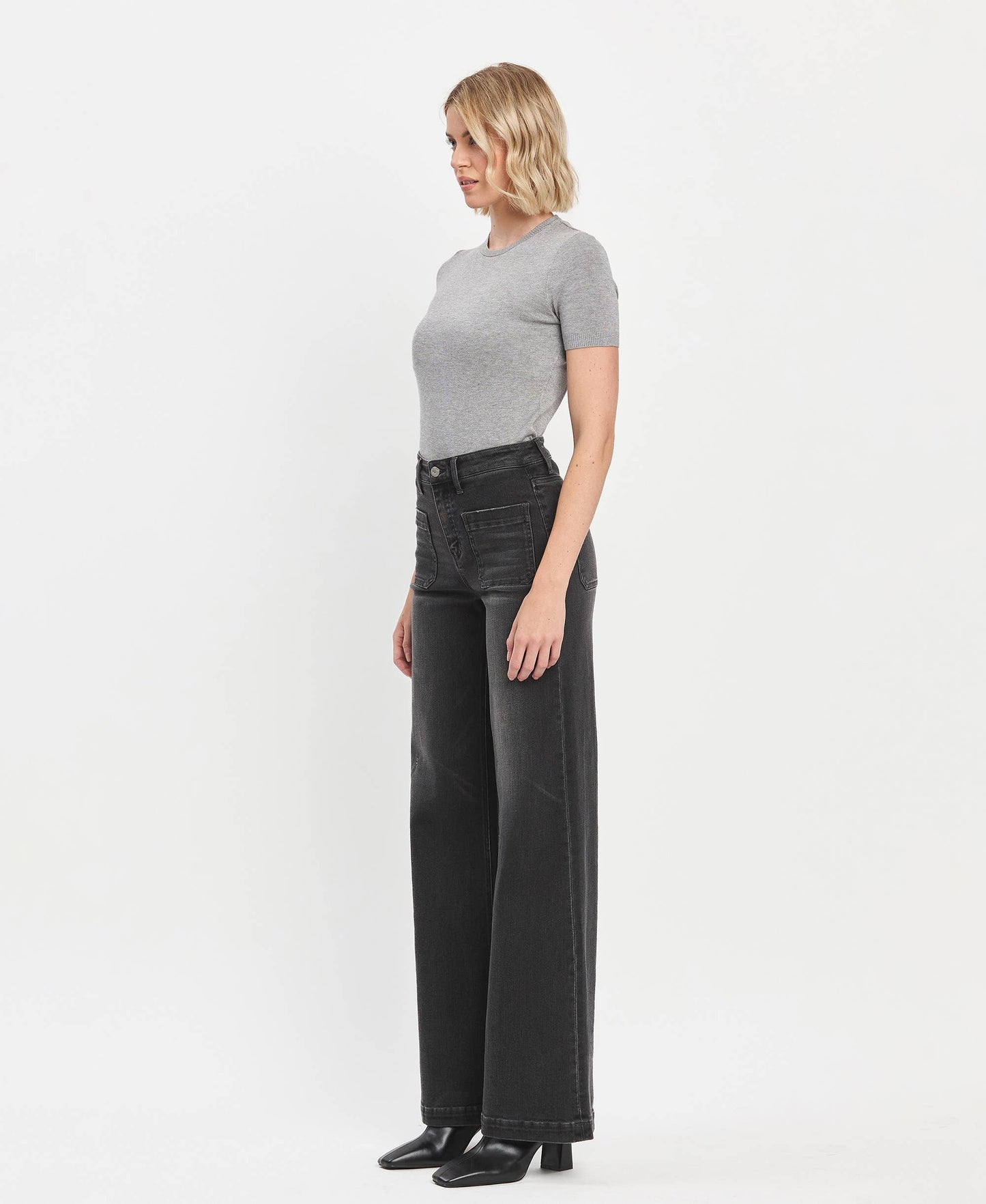 High Rise Patch Pocket Black Wide Range Trouser Jeans