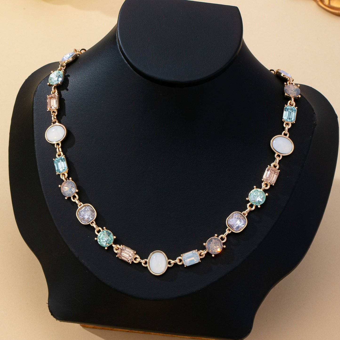 Multi Gemstone Opal Crystal Link Necklace