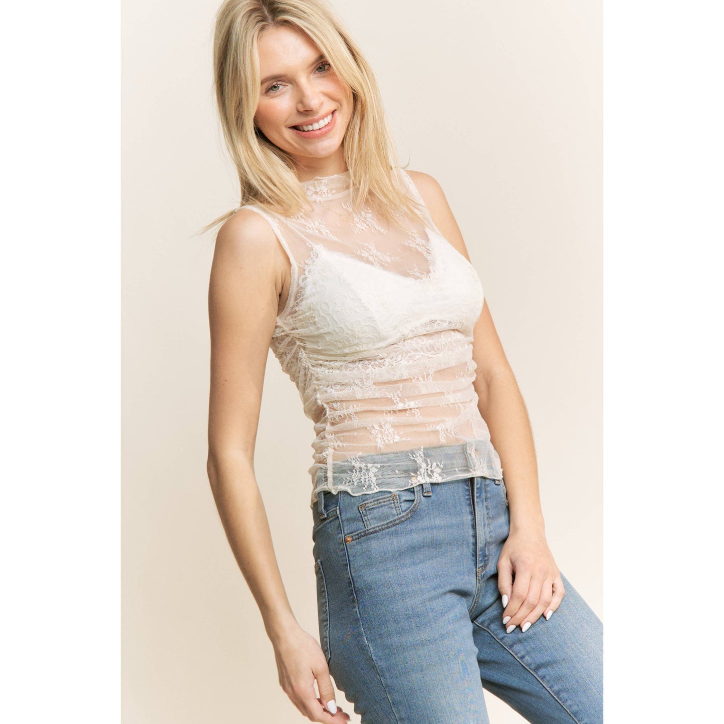 High Neck Sleeveless Fitted Top