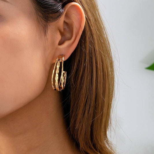 Gold-Tone Triple Layer Hoop Earrings