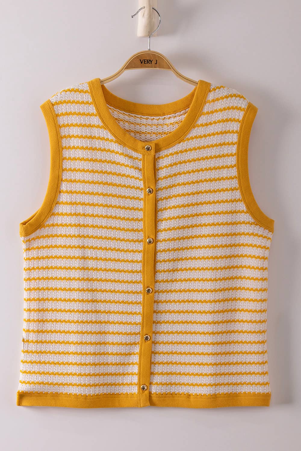 Stripe Knit Button Down Top: YELLOW