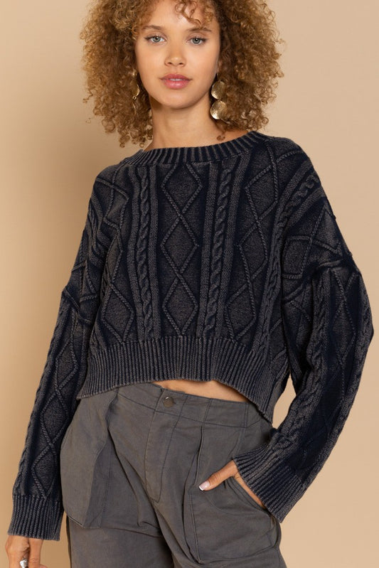 Deep Indigo Oversized Cable Knit Sweater