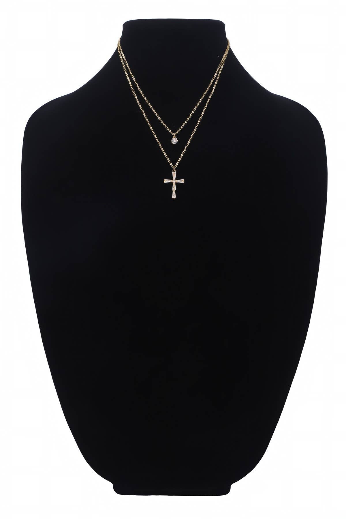 Layered Cross & Stone Necklace