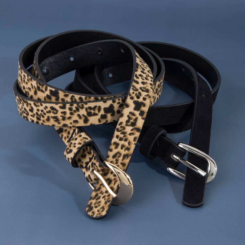 Black And Leopard Vegan Leather Belt Set
