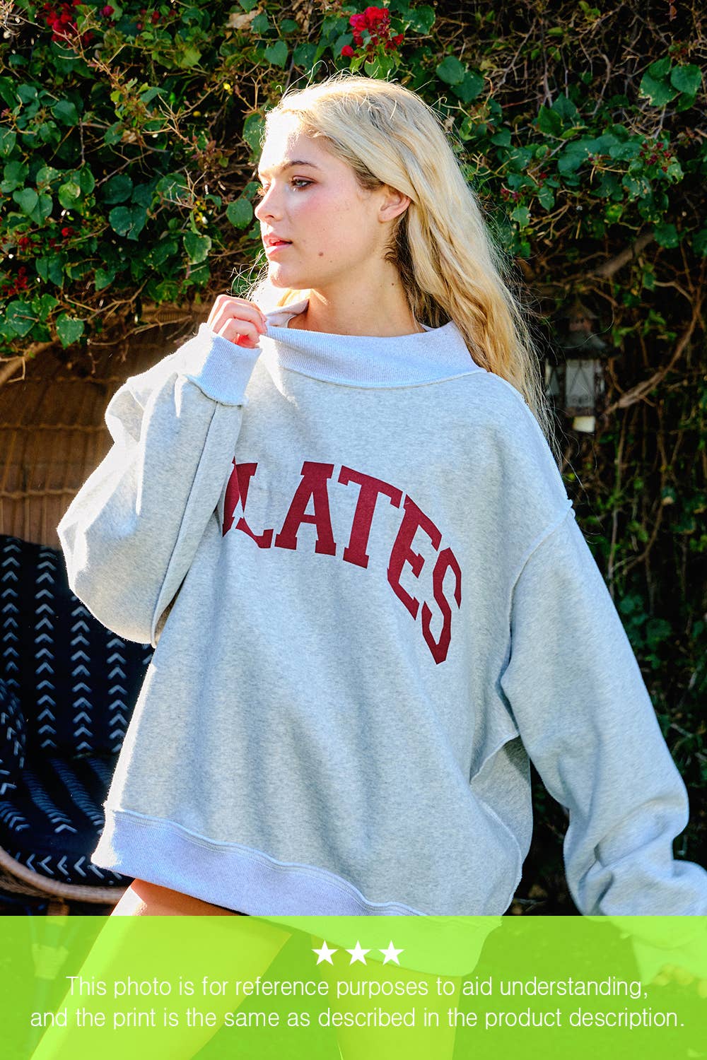 'INDIANA & IN' Print Reversible Mockneck- Heather grey