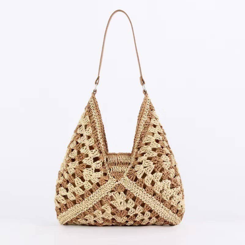 Crochet Open-Weave Boho Handbag | Black Mix
