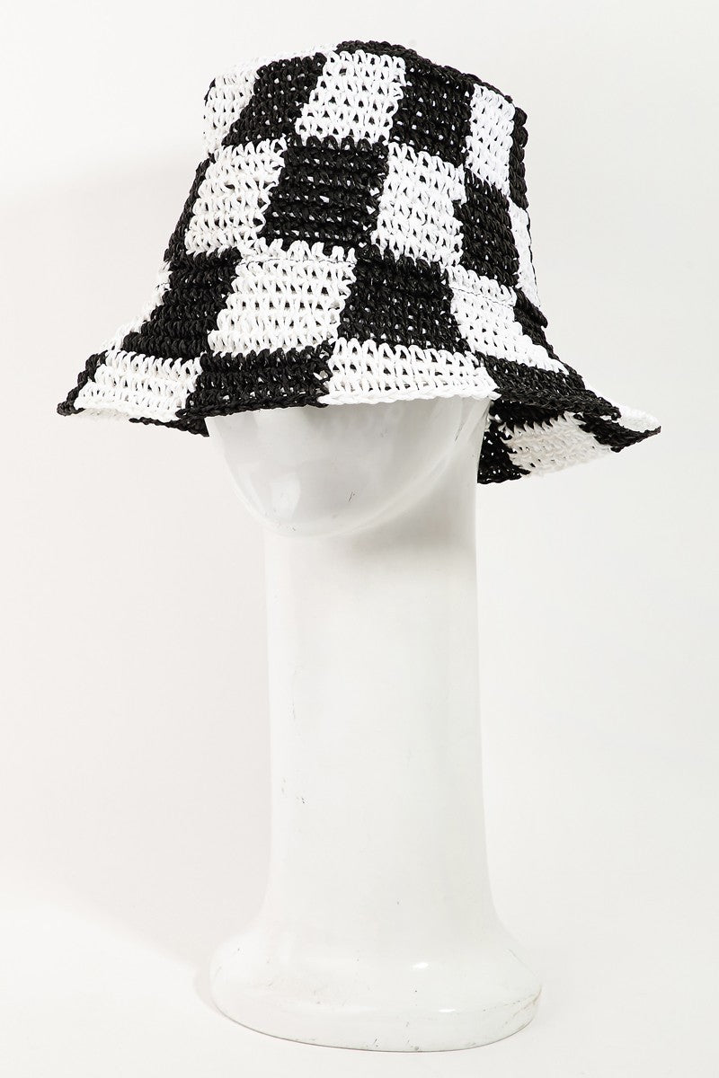 Checkered Knit Bucket Hat