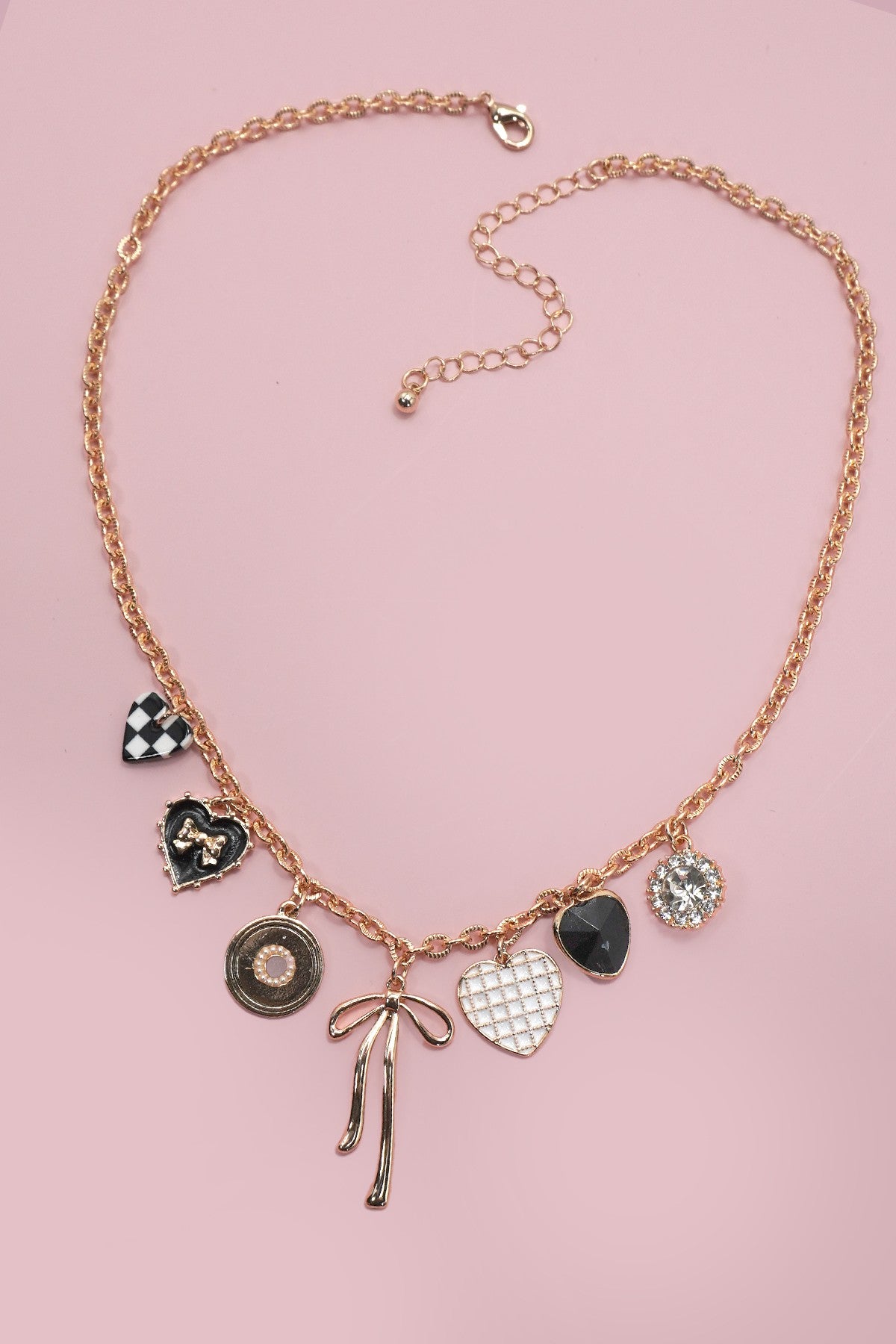 Checkered Bow Charm Necklace