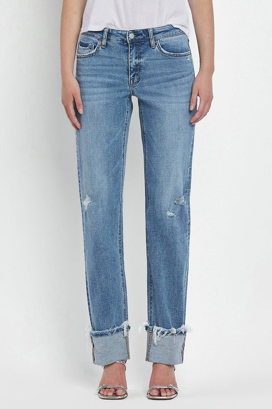 Mid Rise Cuffed Straight Jean