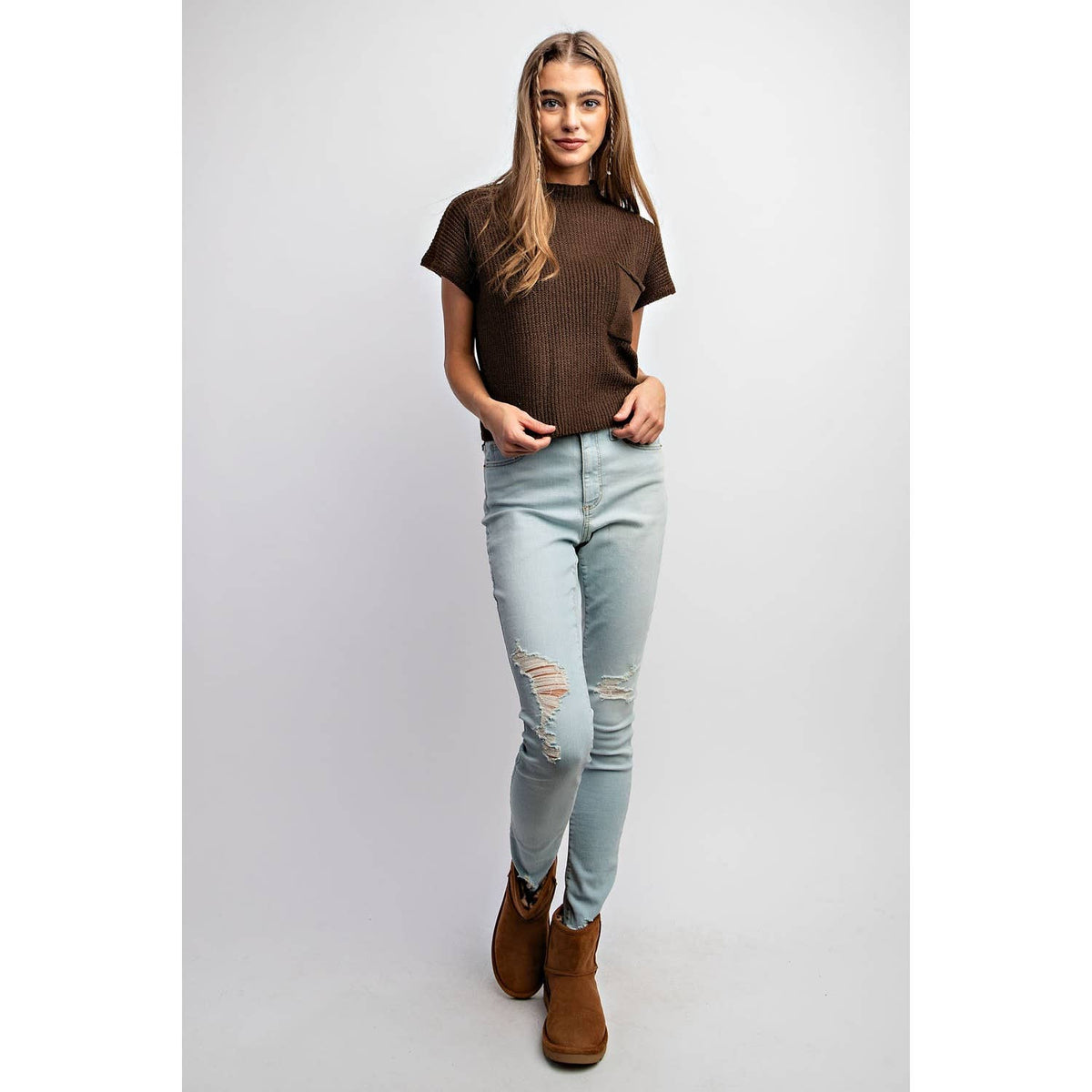 DROP SHOULDER RIB-KNIT SWEATER TOP