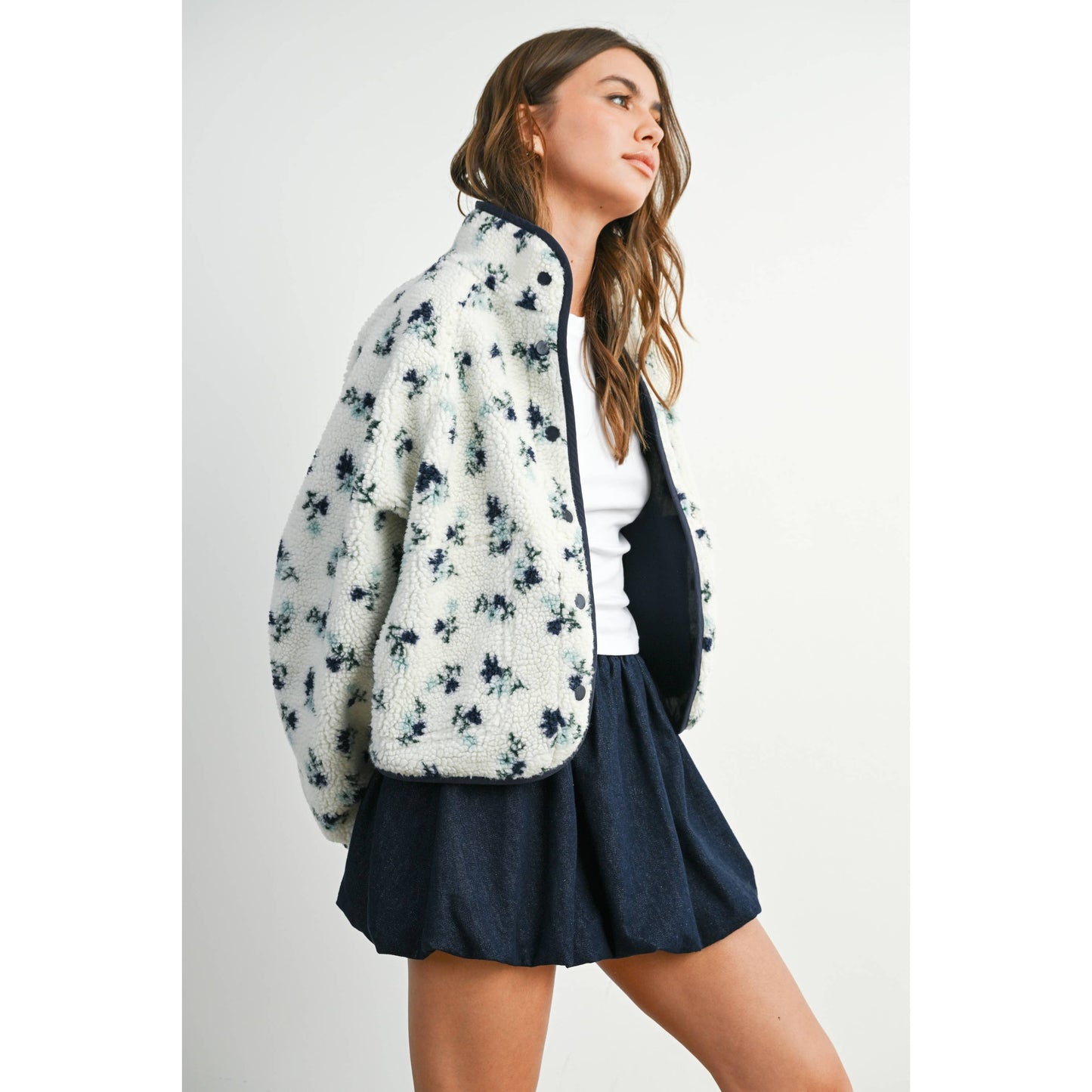 Floral Print Fluffy Fleece Jacket