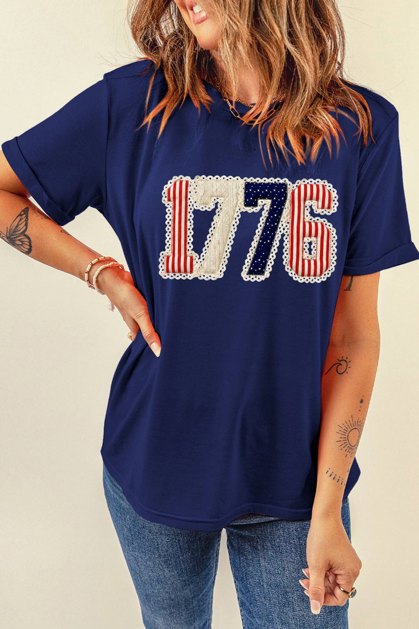1776 Faux Patchwork Printed T-Shirt