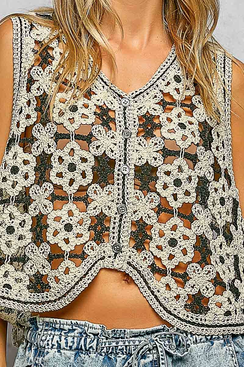 Floral Crochet Vest Top- OS