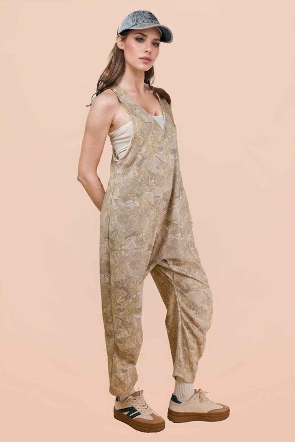 Casual Loose Fit Camo Knit Baggy Jumpsuit