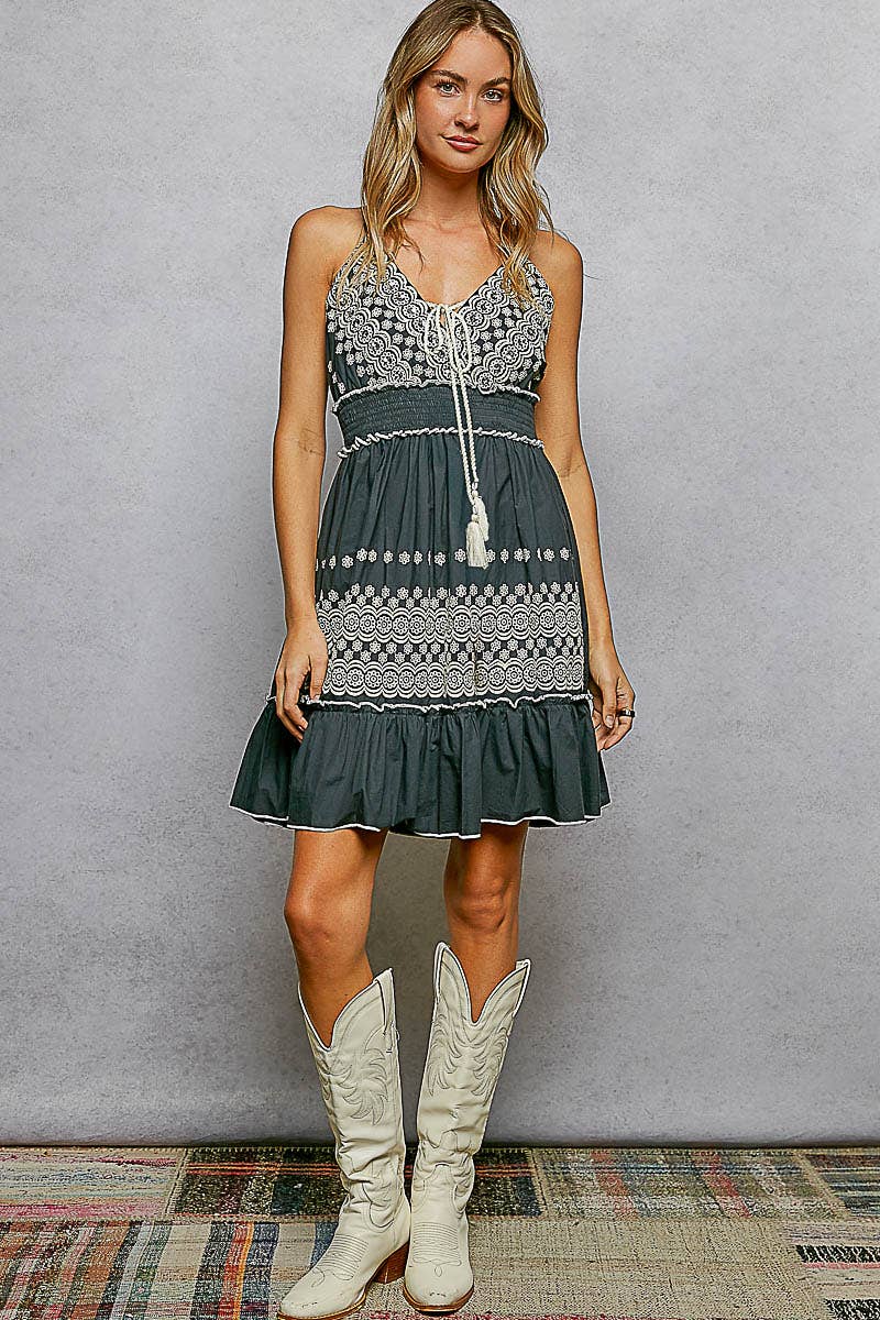 Eyelet Detail Smocked Waist Dress
