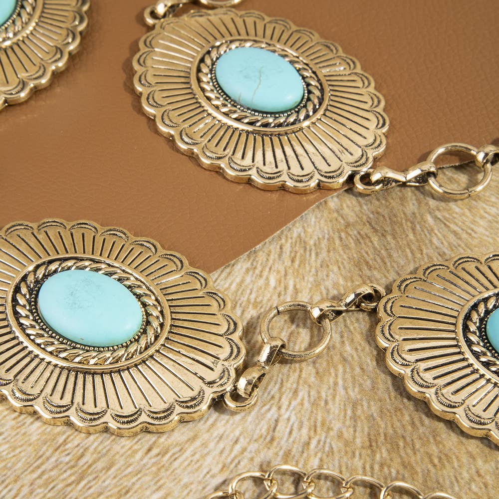 Sunburst Turquoise Concho Wide Chain Belt