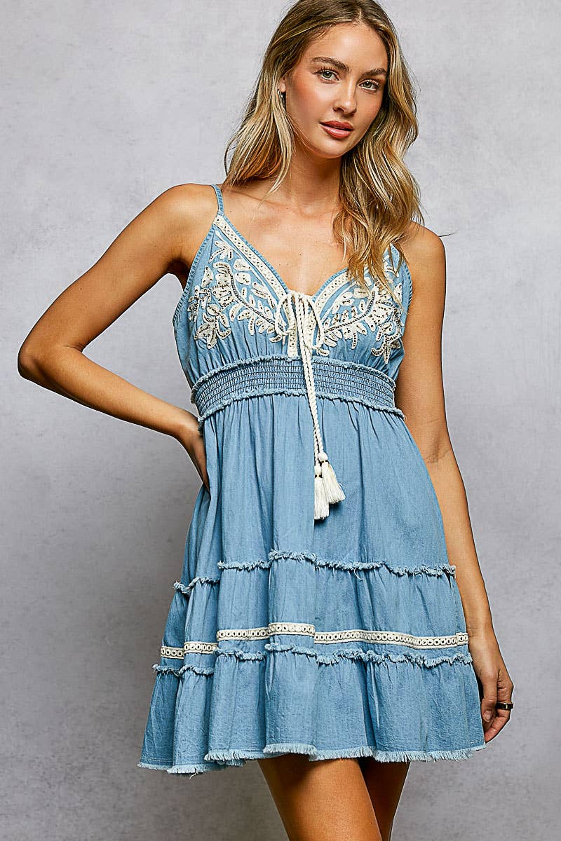 Vintage Denim Embroidered Dress