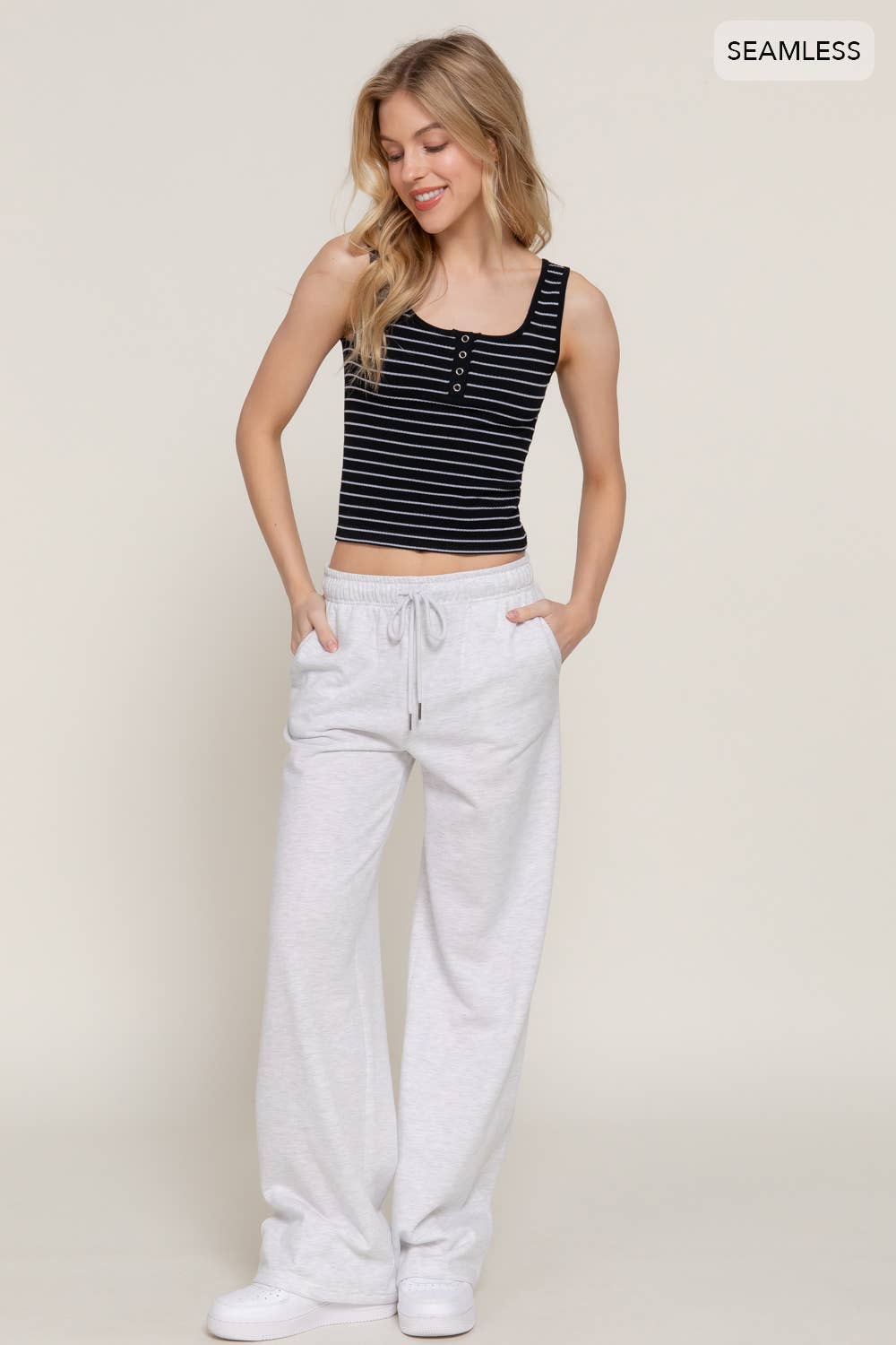 Scoop Neck with Eyelet Detail Striped Seamless Top