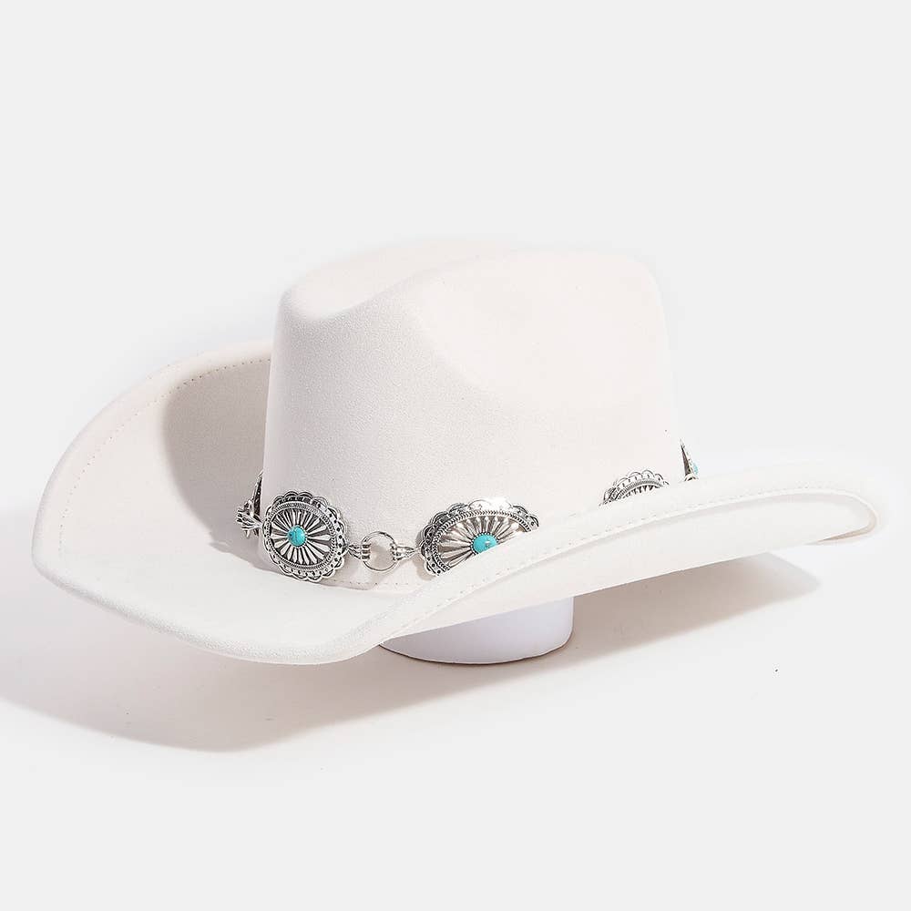 Turquoise Stud Concho Belt Western Cowboy Hat: BR