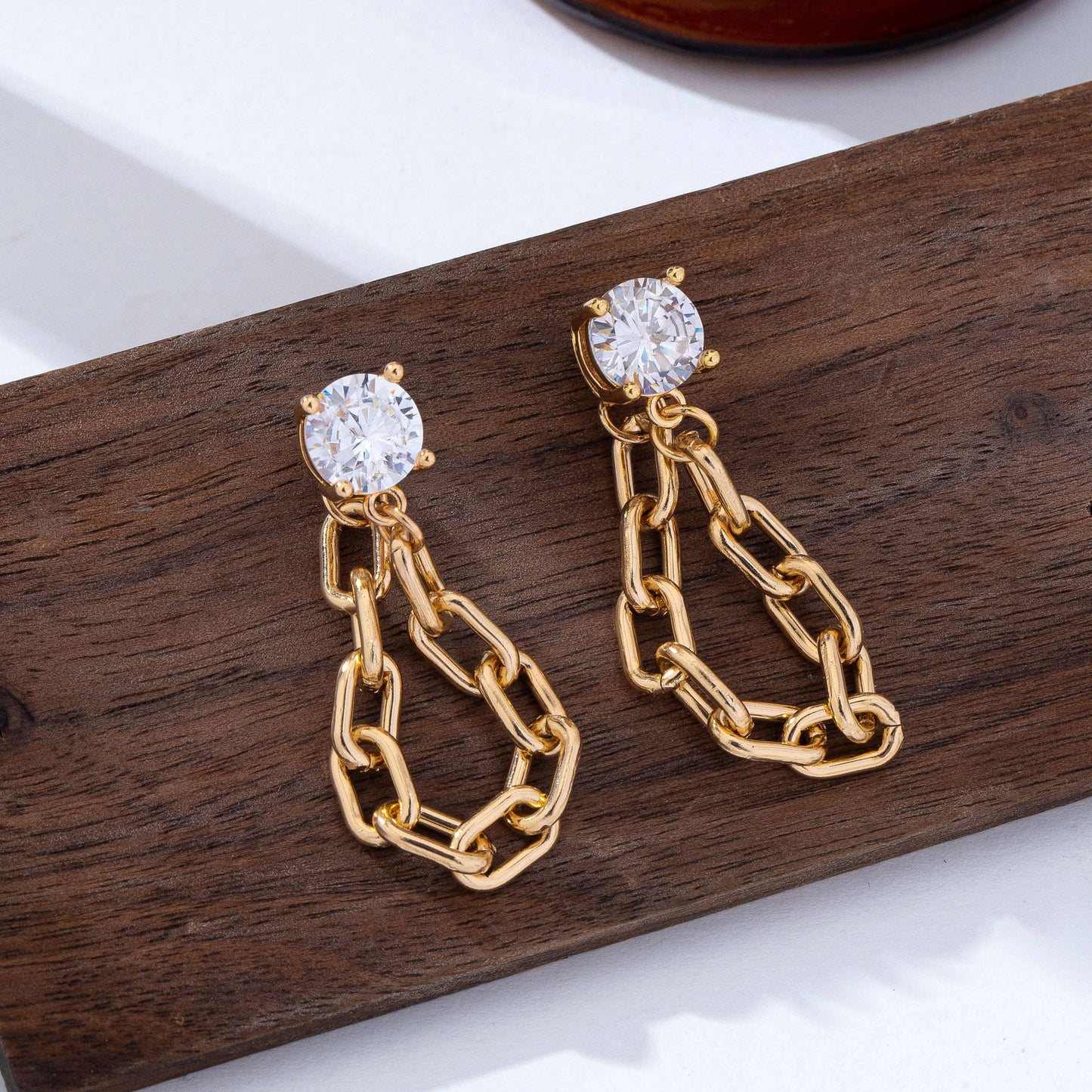 Crystal Stud Drop Link Earrings