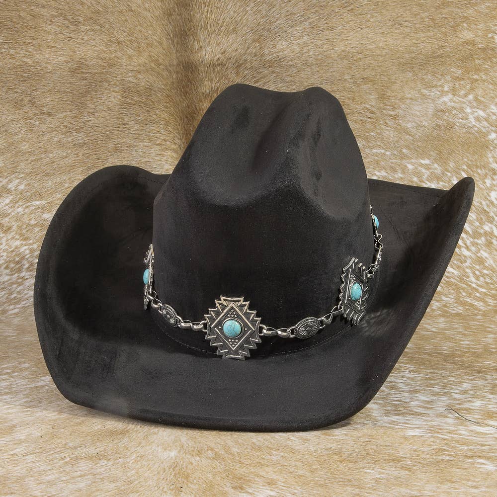 Western Cowboy Hat With Aztec Concho Chain Band