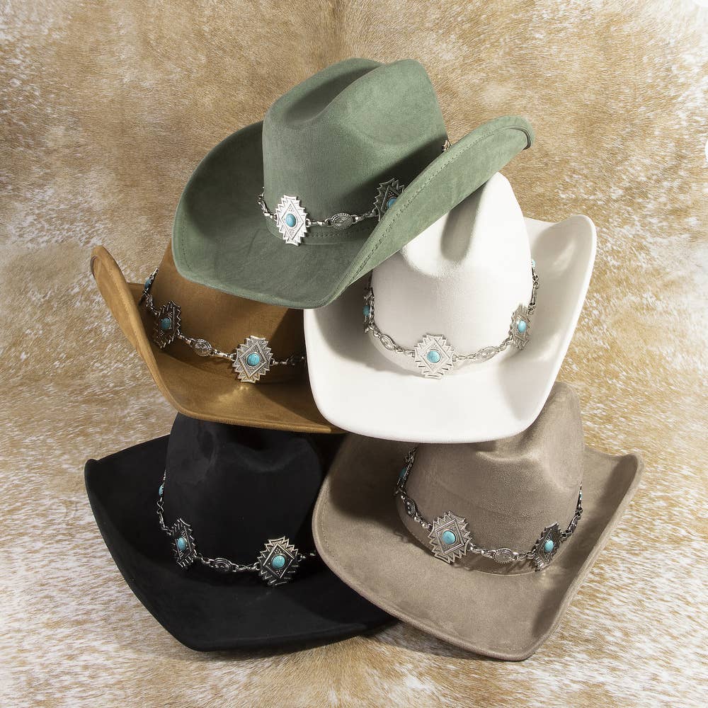 Western Cowboy Hat With Aztec Concho Chain Band