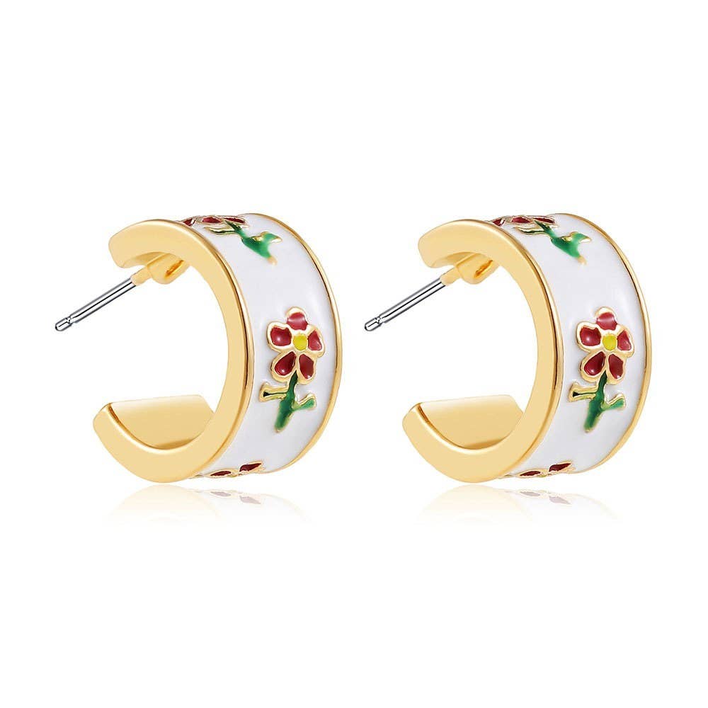 Garden Meadow Flower Enamel Huggie Hoop Earrings