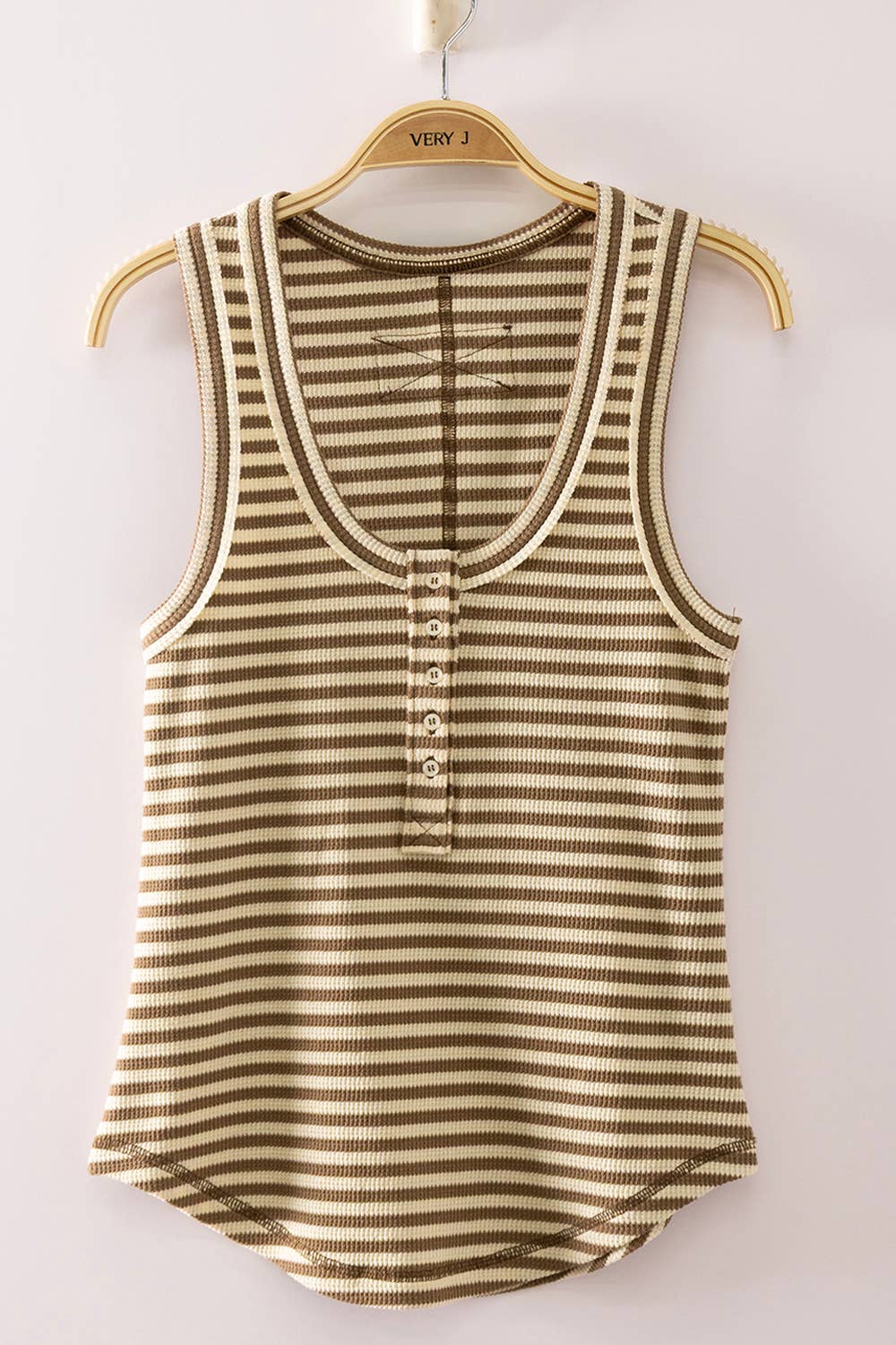 Striped & Solid Button Down Fitted Knit Tank Top