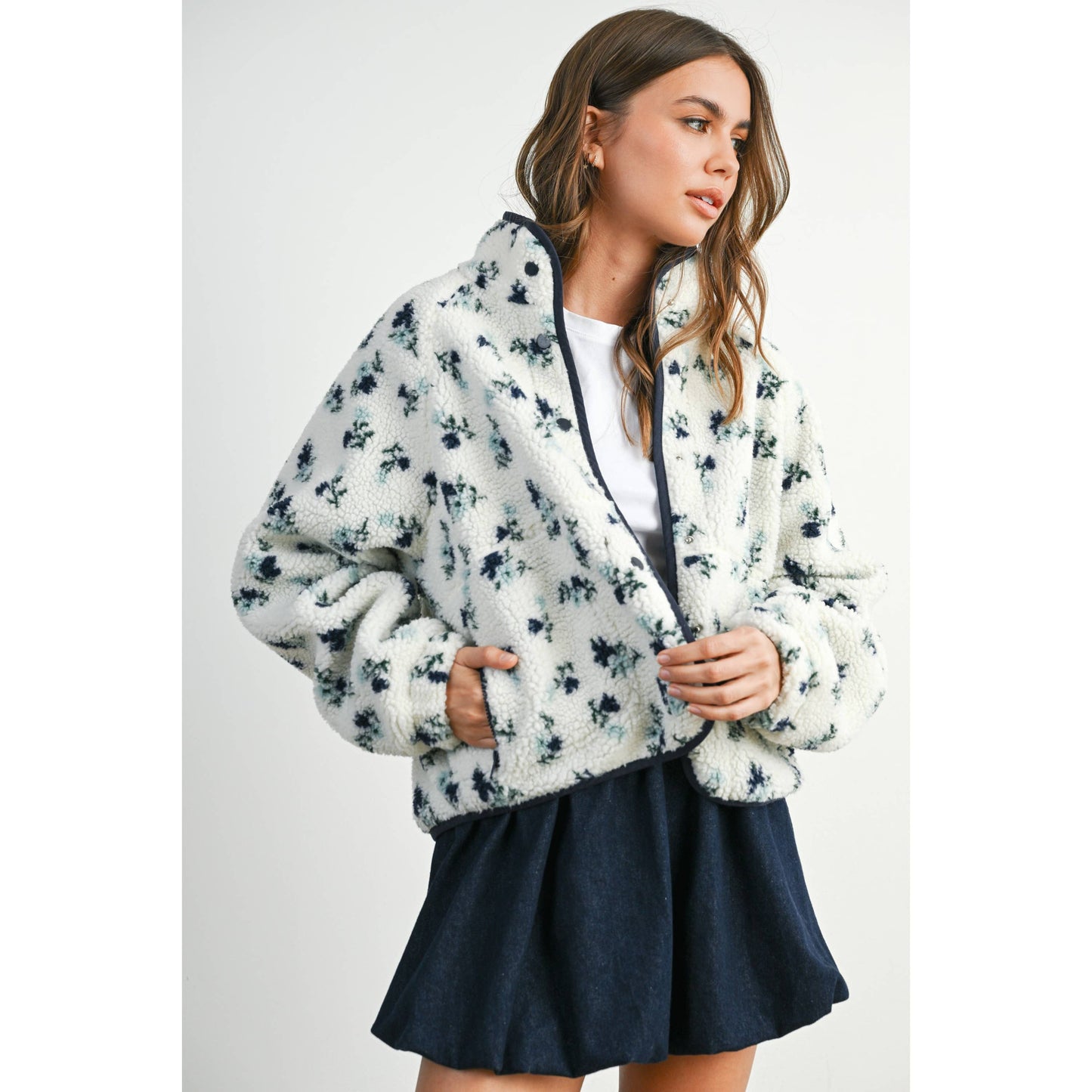 Floral Print Fluffy Fleece Jacket