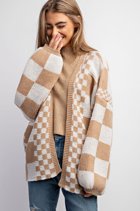 Taupe Checkered Cardigan